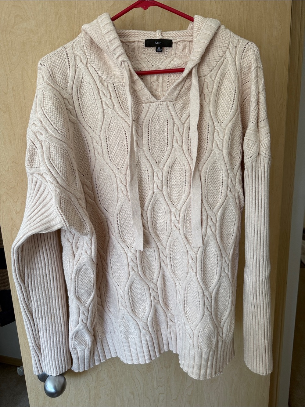 Fate Cable Knit Hoodie Sweater - Cream Tan